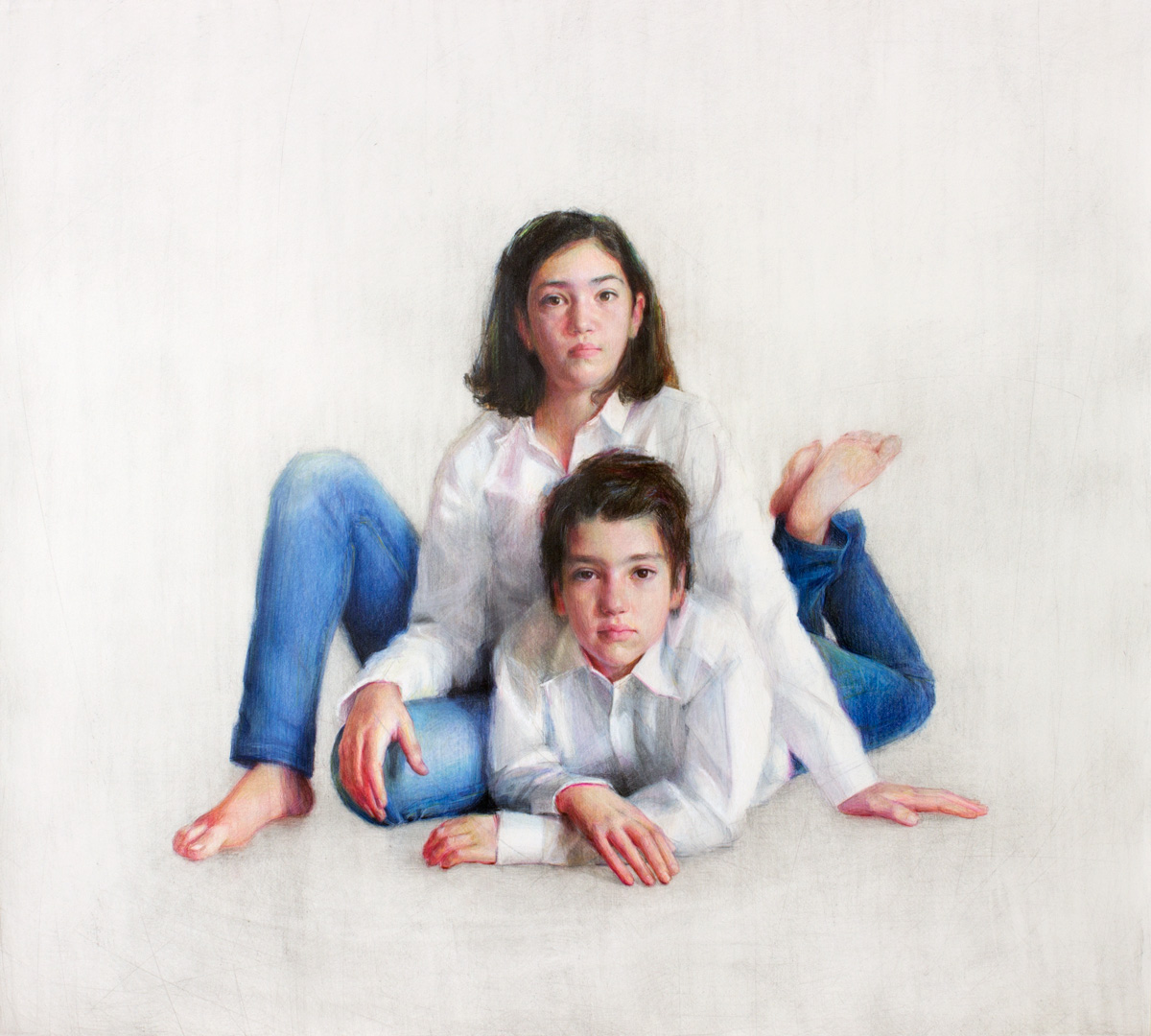 Salomi and Kostantinos – Colourd pencil, graphite and soft paste